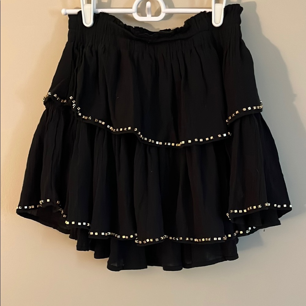 Free People Black Mini Skirt with Gold Accents